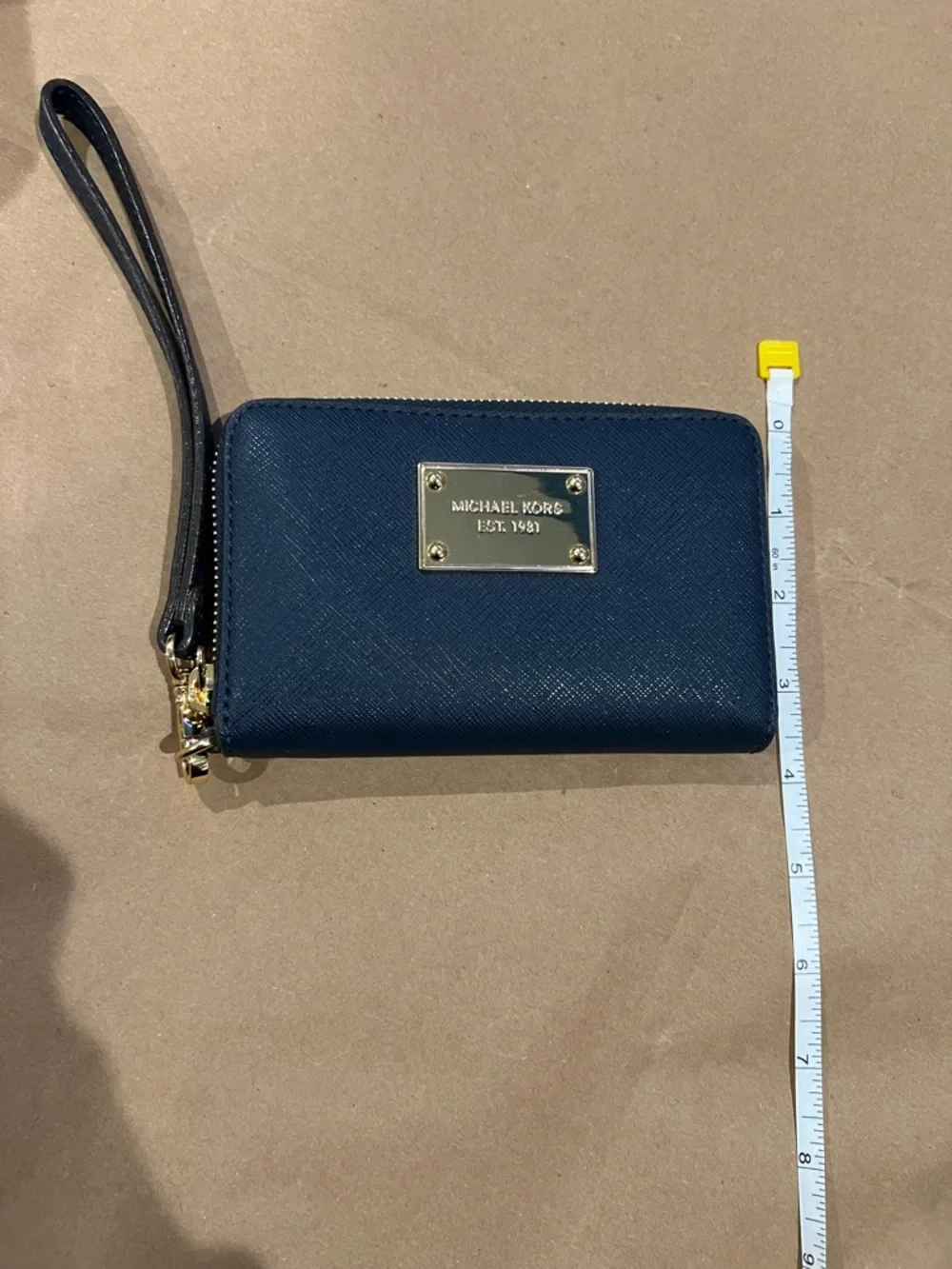 Michael Kors Navy Saffiano Zip Wristlet with Gold Plate - Picture 4 of 6